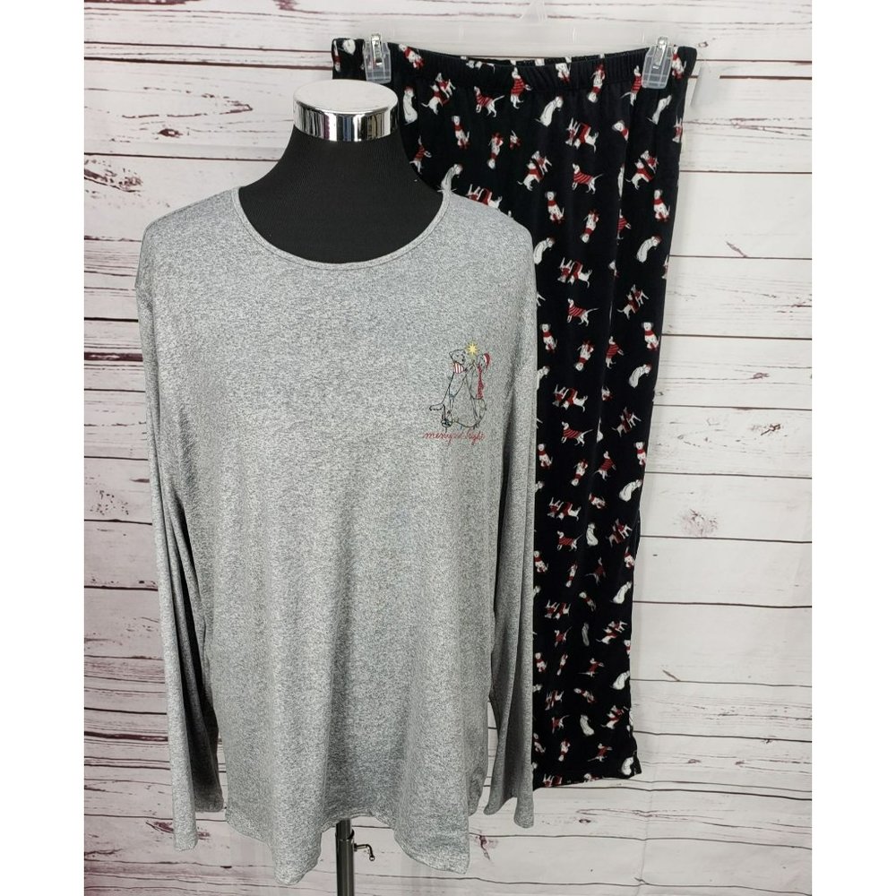 NWT ED Ellen DeGeneres soft 2 pc Holiday Family PJ set DOGS merry & bright L